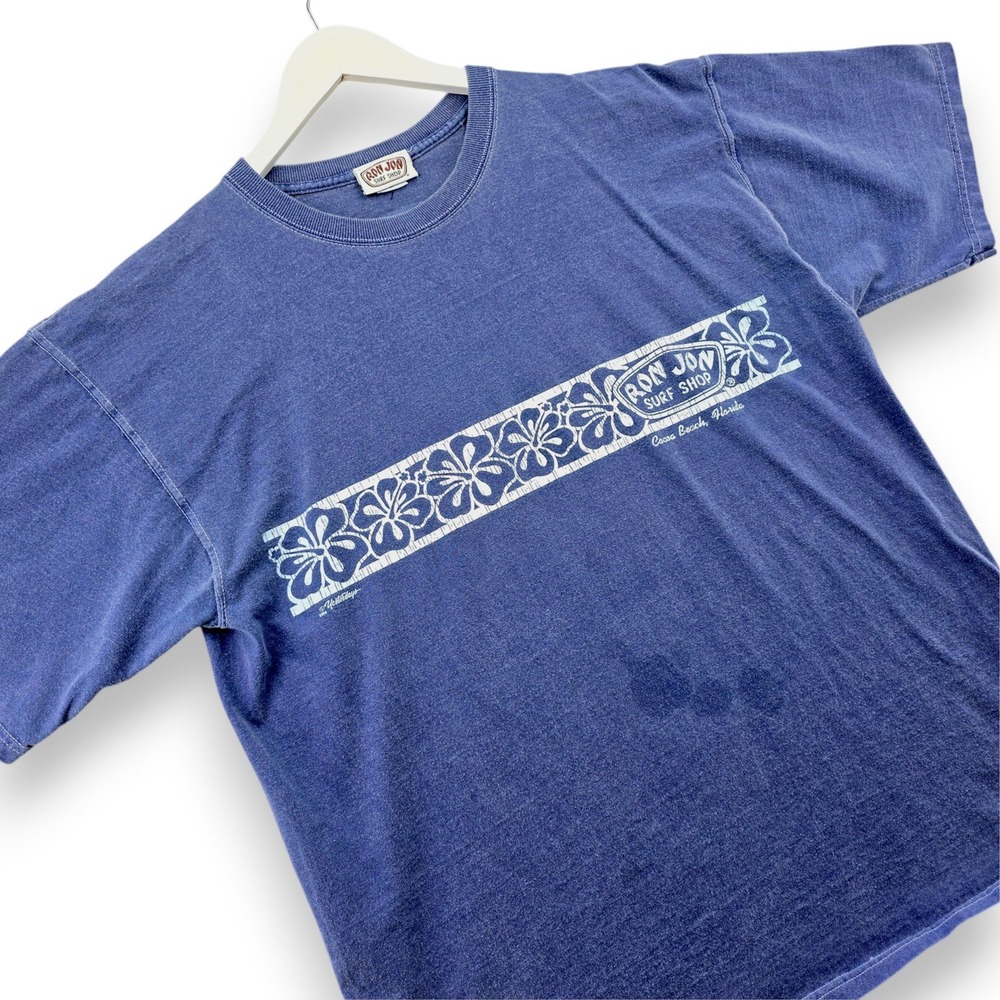 Ron Jon Surf Shop T Shirt Mens L Blue Cotton Floral 2004 Y2K Vintage USA Made